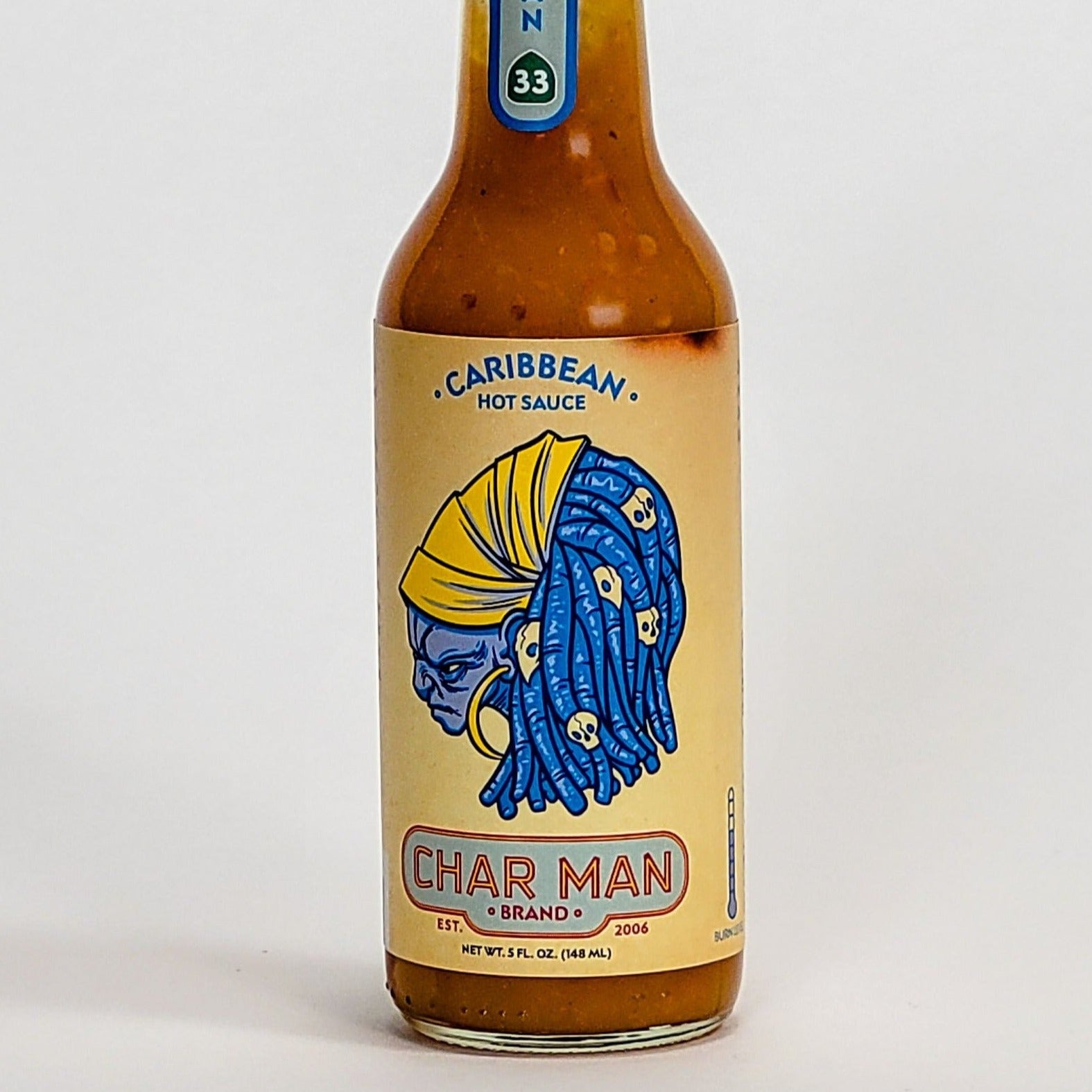 char man brand caribbean hot sauce label
