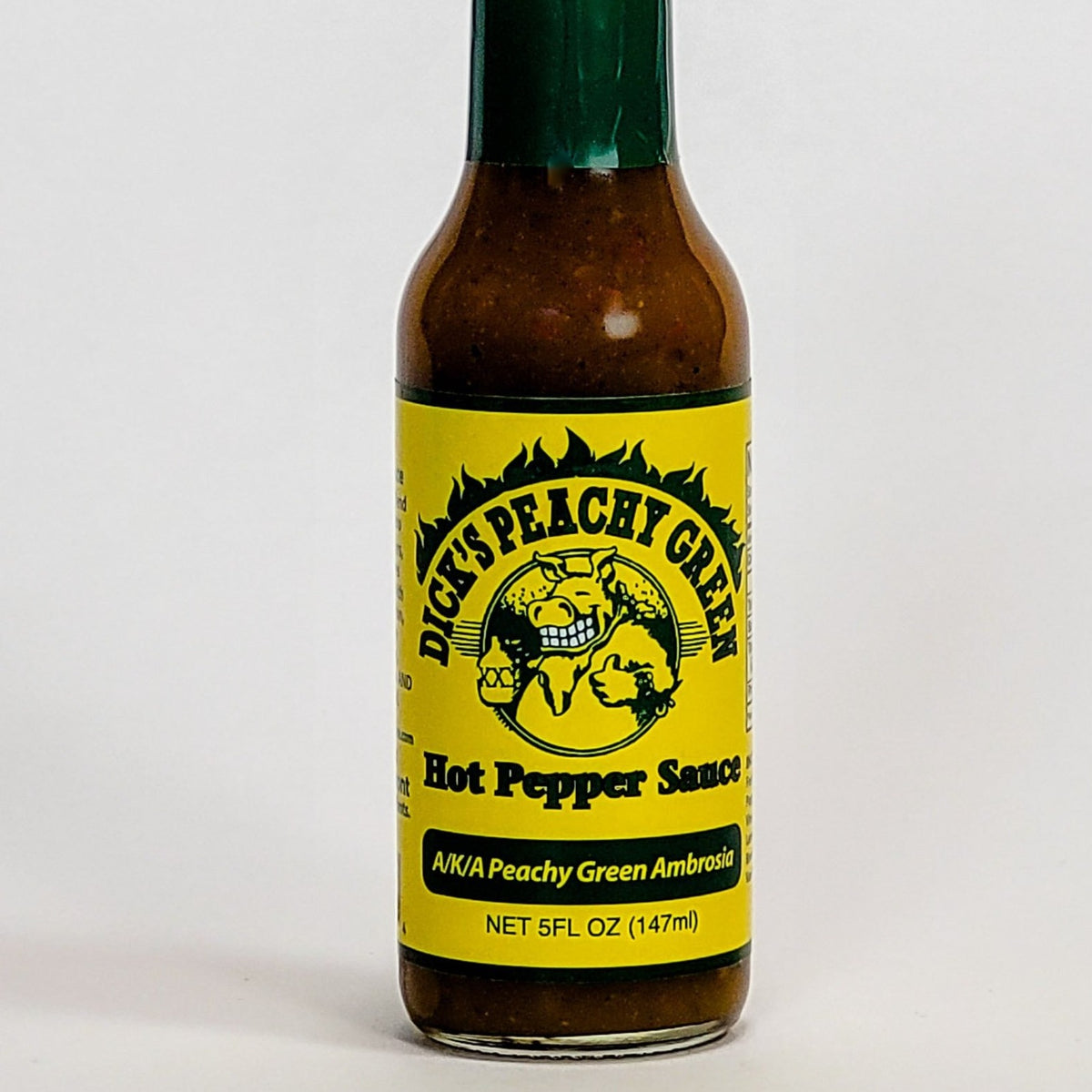 dirty dick&#39;s peachy green hot sauce label